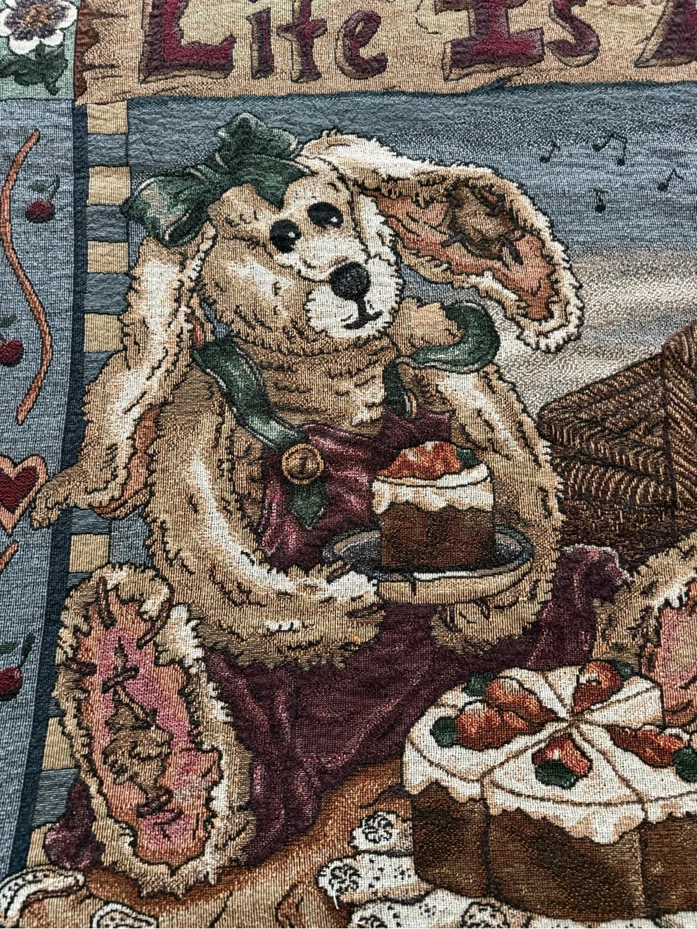 1990’s Boyd’s Bears “Life Is A Picnic” Cotton Tapestry Throw Bear Rabbit 66”x50”
